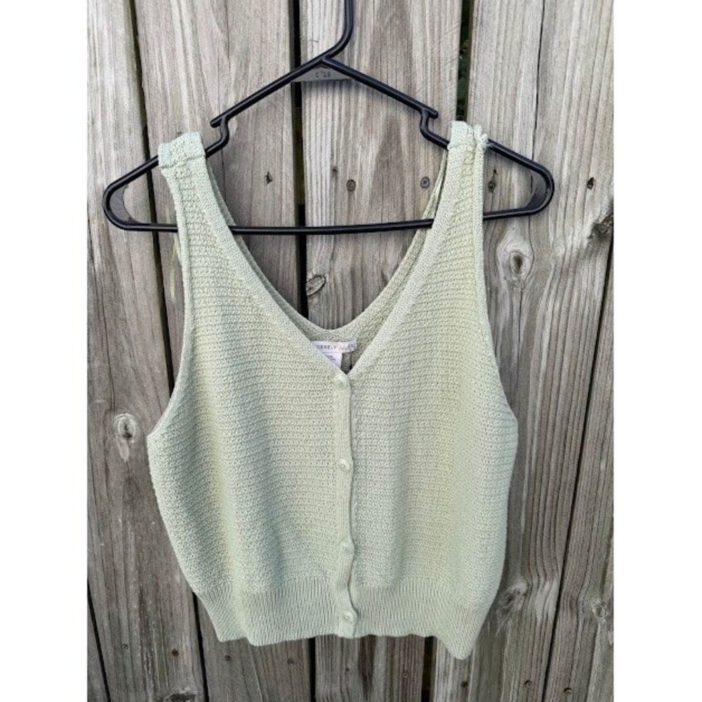 Boho Cottagecore Sincerely Jules Knit Sweater Vest XL Sage Green Button Front